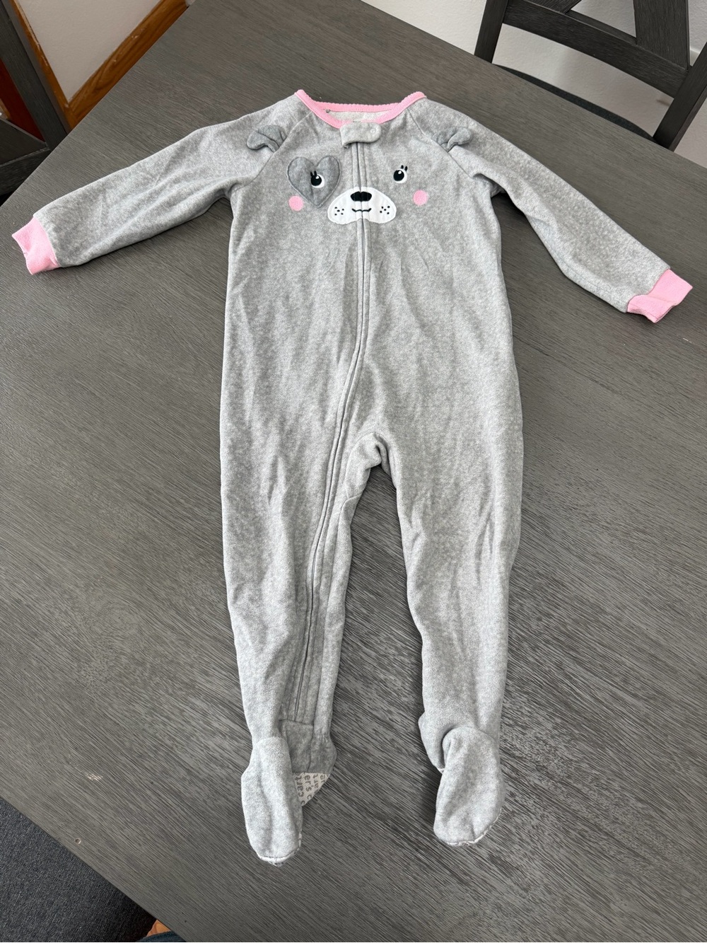 Carter's Gray Footed Pajamas with Pink Trim and Bear Face